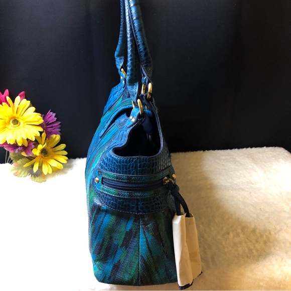 New Sharif Croc Style Beautiful Leather Satchel Handbag w/Matching Wristlet - Picture 5 of 16